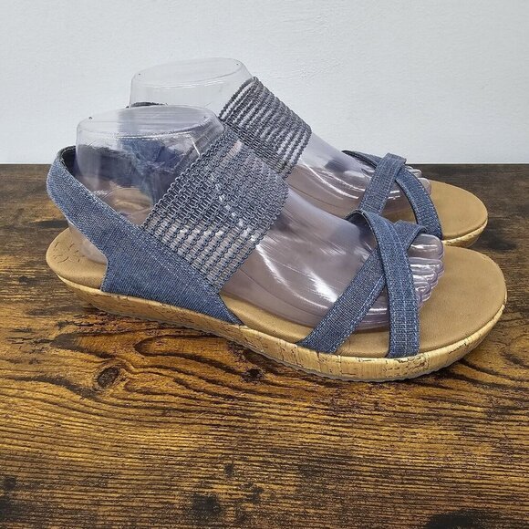 Skechers Luxe Foam High Tea Beverlee Sandals Blue Denim Chambray Women's Size 9 - Picture 1 of 9